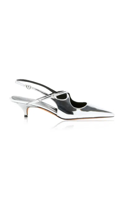 Proenza Schouler Slash Crossover Slingback Pumps In Silver