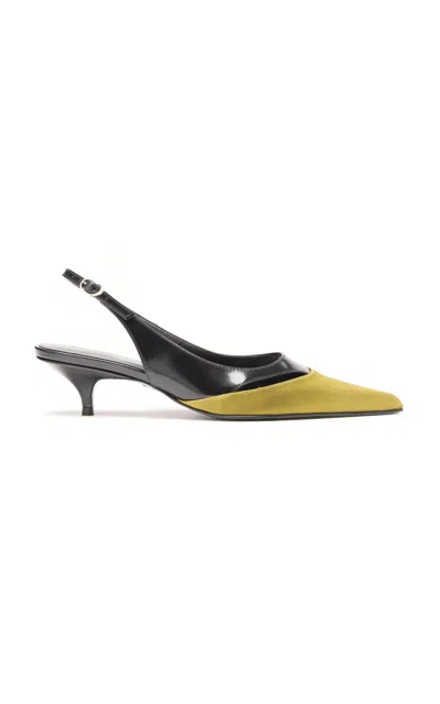 Proenza Schouler Slash Slingback In Spazzolato And Satin Combo In Green