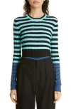 Proenza Schouler Slinky Stripe Rib Sweater In Aqua/black/oxford Blue