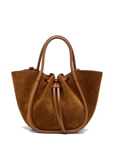 Proenza Schouler Small Leather-trimmed Ruched Suede Tote In Brown