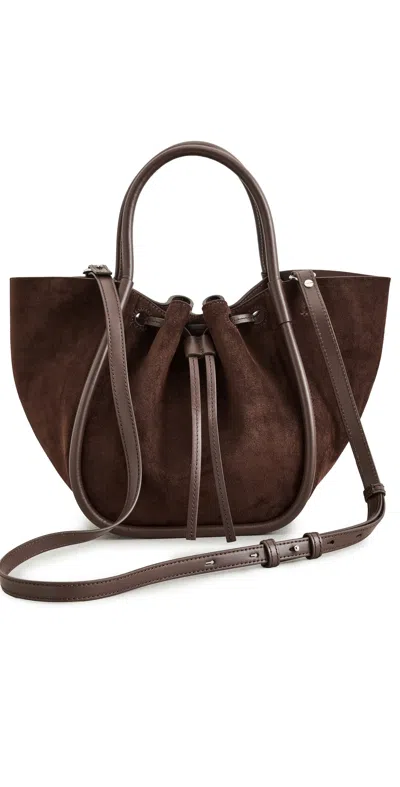 Proenza Schouler Small Ruched Tote In Soft Suede Chocolate In Brown