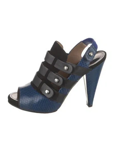 Pre-owned Proenza Schouler Snakeskin Colorblock Pattern Slingback Pumps In Blue