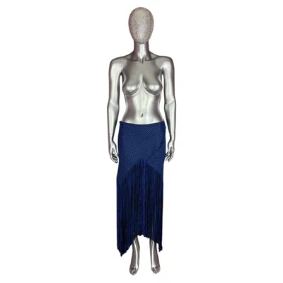 Pre-owned Proenza Schouler Spring 2015 Cobalt Blue And Black Woven Fringe Skirt