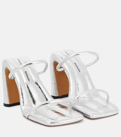 Proenza Schouler Square Slide Metallic Leather Sandals In Silver