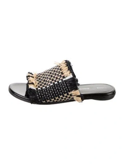 Pre-owned Proenza Schouler Straw Patterned Slides In Black/neutrals