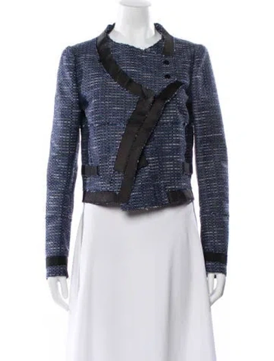 Pre-owned Proenza Schouler Striped Biker Jacket In Blue