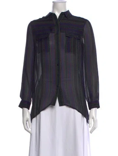 Pre-owned Proenza Schouler Striped Long Sleeve Blouse In Black/blue