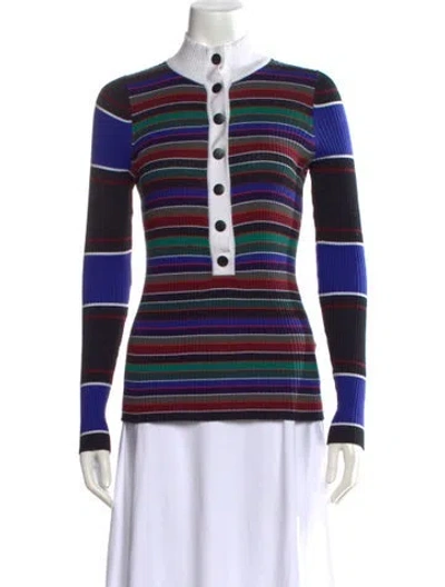 Pre-owned Proenza Schouler Striped Long Sleeve Polo In Blue