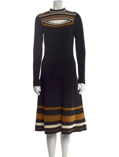 Pre-owned Proenza Schouler Striped Midi Length Dress In Black