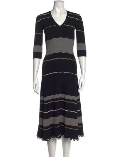 Pre-owned Proenza Schouler Striped Midi Length Dress In Black