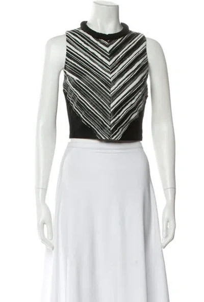 Pre-owned Proenza Schouler Striped Mock Neck Crop Top In Black