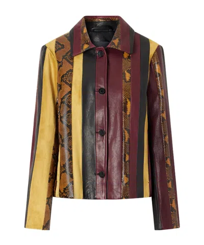 PROENZA SCHOULER STRIPED SUEDE-TRIMMED SNAKE-EFFECT LEATHER JACKET