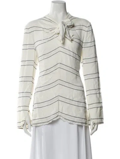 Pre-owned Proenza Schouler Striped Tie Neck Blouse In Neutral
