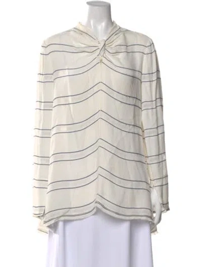 Pre-owned Proenza Schouler Striped Tie Neck Blouse In White