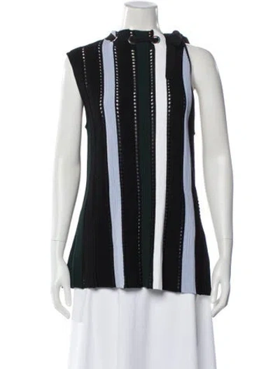 Pre-owned Proenza Schouler Striped Tie Neck Top In Black