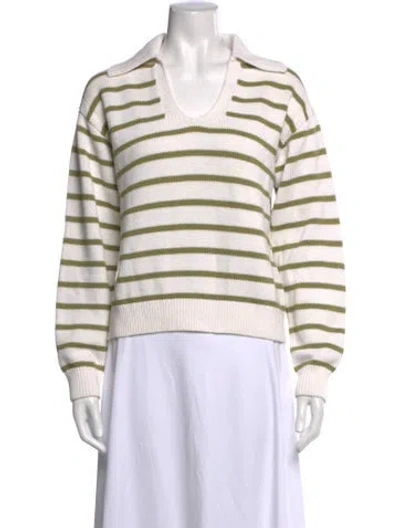 Pre-owned Proenza Schouler Striped V-neck Sweater In White