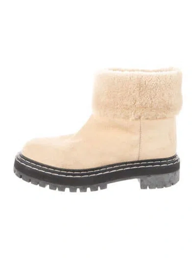 Pre-owned Proenza Schouler Suede Fur Trim Combat Boots In Black/neutrals