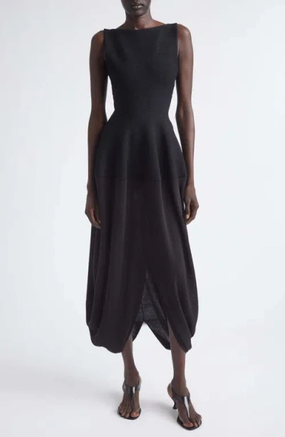 Proenza Schouler Sukki Mixed Media Bubble Hem Midi Dress In Black