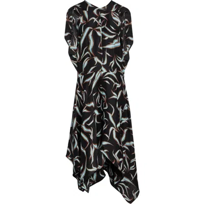 Proenza Schouler Sybella Handkerchief Hem Linen & Silk Metalassé Midi Dress In Black