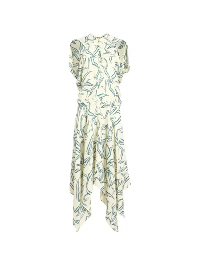 Proenza Schouler Sybella Leaf-print Handkerchief-hem Midi Dress In Green