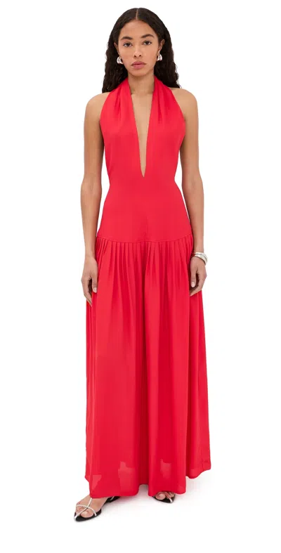 Proenza Schouler Tala Pleated Georgette Halterneck Maxi Dress In Red