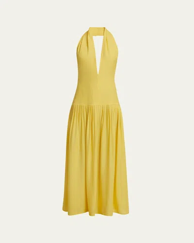 Proenza Schouler Tala Pleated Georgette Halterneck Maxi Dress In Yellow