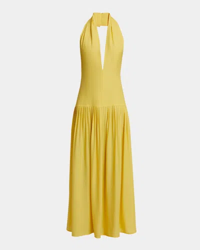 Proenza Schouler Tala Pleated Georgette Halterneck Maxi Dress In Yellow