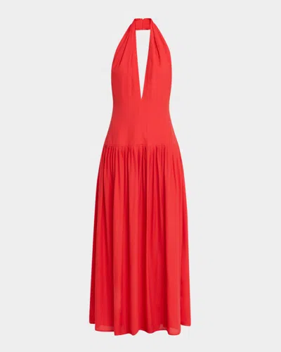 Proenza Schouler Tala Pleated Georgette Halterneck Maxi Dress In Red