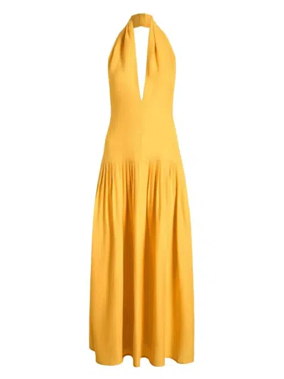 Proenza Schouler Tala Pleated Georgette Halterneck Maxi Dress In Yellow