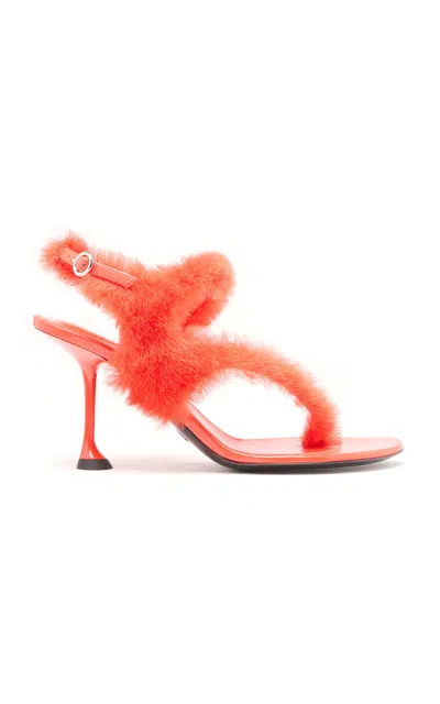 Proenza Schouler Tee 85 Thong Sandal In Shearling In Orange