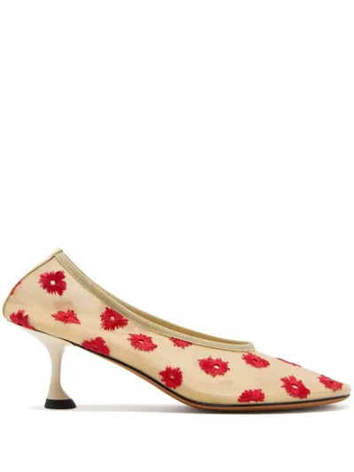 Proenza Schouler Tee Floral-embroidered Kitten Pumps