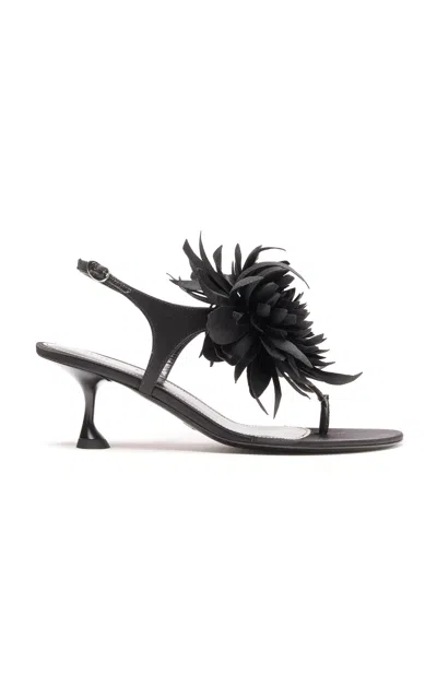 Proenza Schouler Tee Thong Flower Sandals In Satin In Black