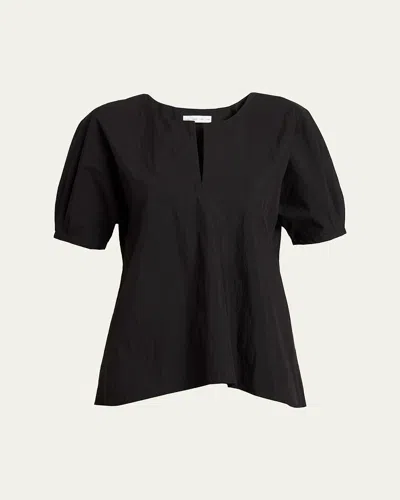 Proenza Schouler Tia Puff-sleeve Parachute Cotton Blouse In Black