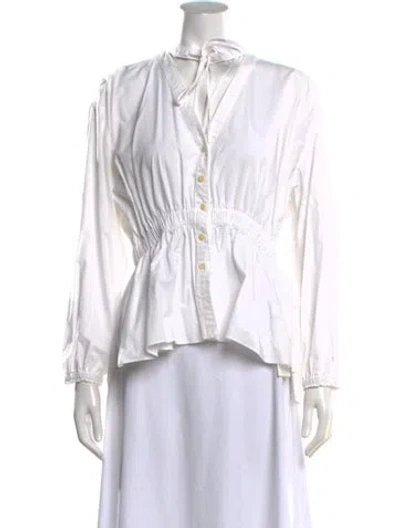 Pre-owned Proenza Schouler Tie Neck Long Sleeve Blouse In White