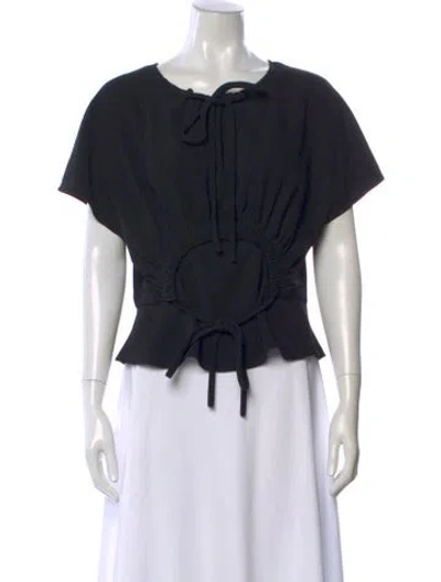 Pre-owned Proenza Schouler Tie Neck Short Sleeve Top In Black