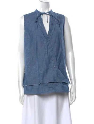 Pre-owned Proenza Schouler Tie Neck Sleeveless Blouse In Blue