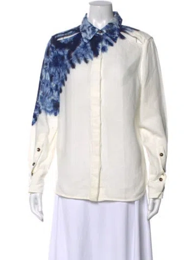 Pre-owned Proenza Schouler Tie-dye Print Long Sleeve Button-up Top In Blue