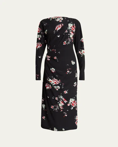 Proenza Schouler Trudie Floral Draped Long-sleeve Dress In Multi