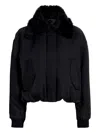 Proenza Schouler Vadra Recycled Nylon Bomber Jacket With Faux Shearling Collar In Black