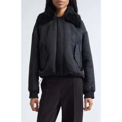 PROENZA SCHOULER PROENZA SCHOULER VADRA RECYCLED NYLON BOMBER JACKET WITH FAUX SHEARLING COLLAR