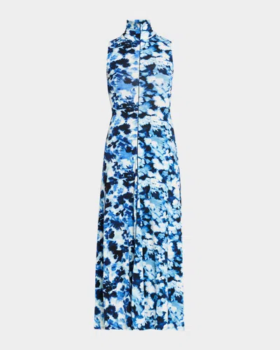 Proenza Schouler Valentina Floral Jersey Turtleneck Midi Dress In Blue