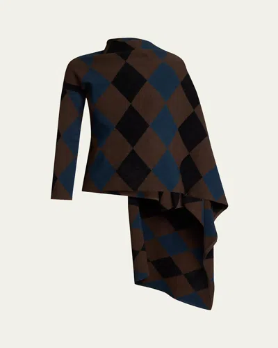 Proenza Schouler Vanne Argyle Cape Sweater In Brown