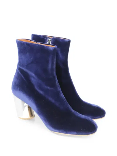 Pre-owned Proenza Schouler Velvet Block-heel Ankle Boots In Blue