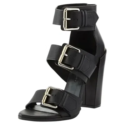 Pre-owned Proenza Schouler Vintage Black  Triple Buckle Leather Heel 7.5/39 Mary Kate Olsen