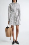 Proenza Schouler Violan Stripe Belted Poplin Mini Dress In Navy Multi