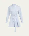 Proenza Schouler Violan Stripe Belted Poplin Mini Dress In Pale Blue Multi