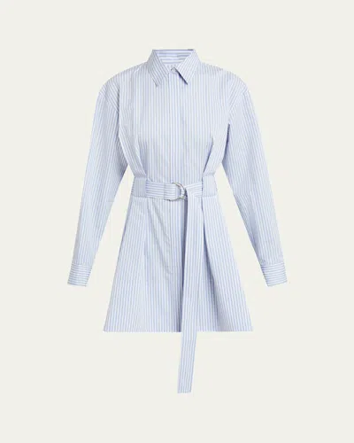 Proenza Schouler Violan Stripe Belted Poplin Mini Dress In Pale Blue Multi