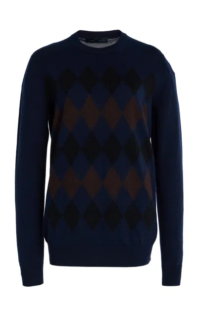 Proenza Schouler Vivian Argyle-knit Wool-silk Sweater In Navy