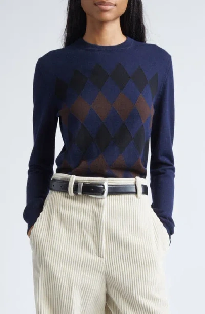Proenza Schouler Vivian Argyle Merino Wool & Silk Sweater In Blue