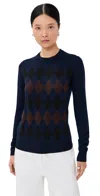 Proenza Schouler Diamond-pattern Merino Wool-silk Blend Sweater In Blue